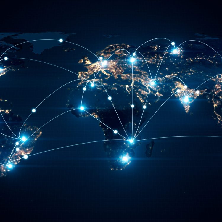 Global business concept of connections and information transfer in the world 3d illustration